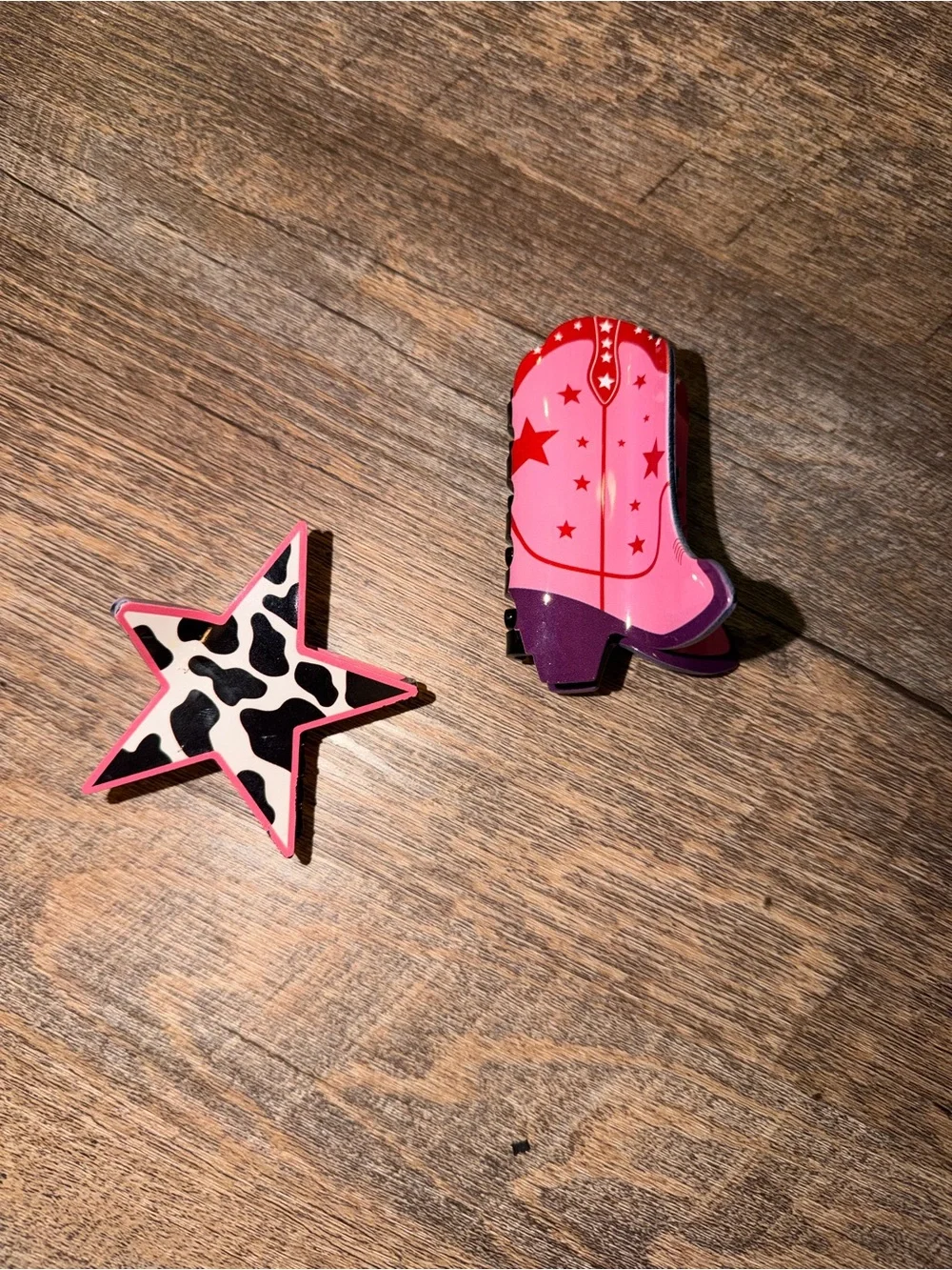 Cow Print Star and Pink Cowboy Boot Pin Set